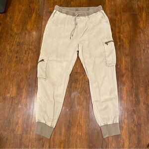 Women’s Beige Cargo Jogger Pants - Casual Drawstring Waist
